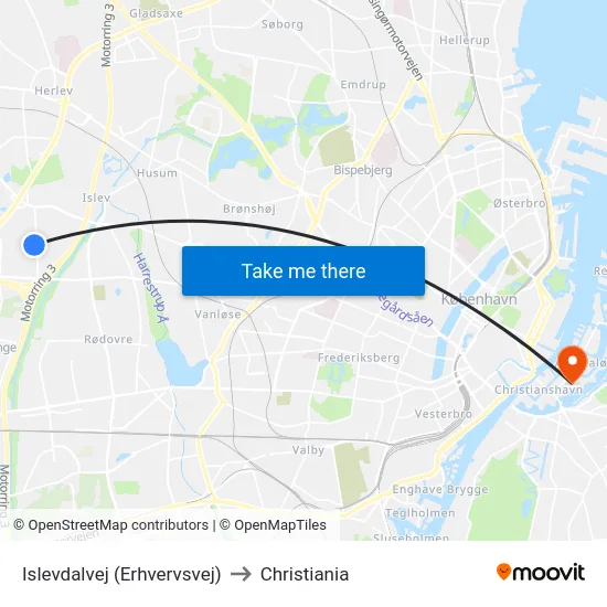 Islevdalvej (Erhvervsvej) to Christiania map
