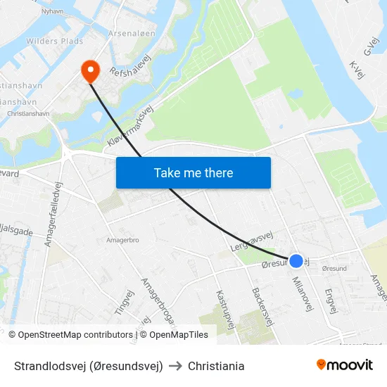 Strandlodsvej (Øresundsvej) to Christiania map