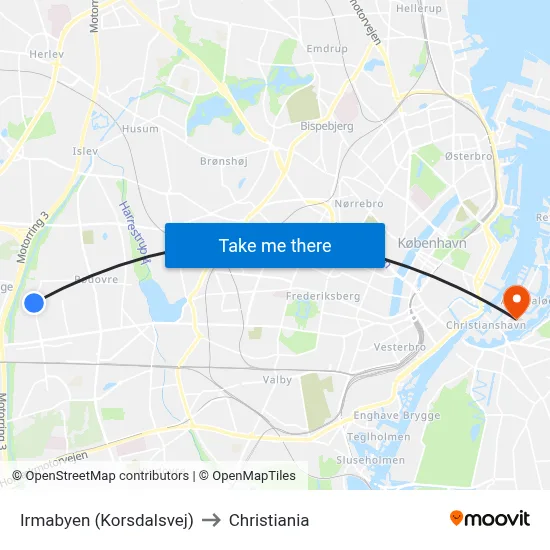 Irmabyen (Korsdalsvej) to Christiania map