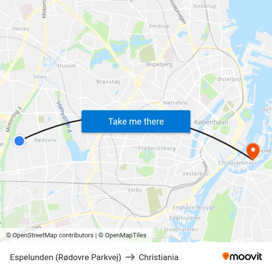 Espelunden (Rødovre Parkvej) to Christiania map