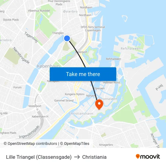 Lille Triangel (Classensgade) to Christiania map
