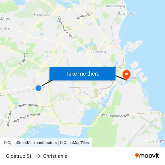 Glostrup St. to Christiania map