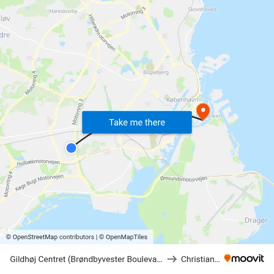 Gildhøj Centret (Brøndbyvester Boulevard) to Christiania map