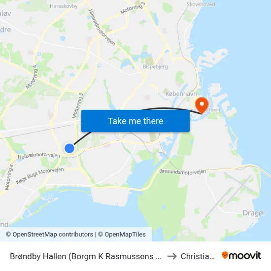 Brøndby Hallen (Borgm K Rasmussens Blvd) to Christiania map