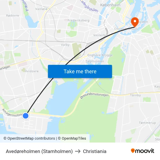 Avedøreholmen (Stamholmen) to Christiania map
