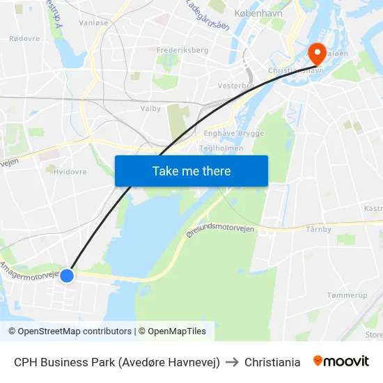 CPH Business Park (Avedøre Havnevej) to Christiania map
