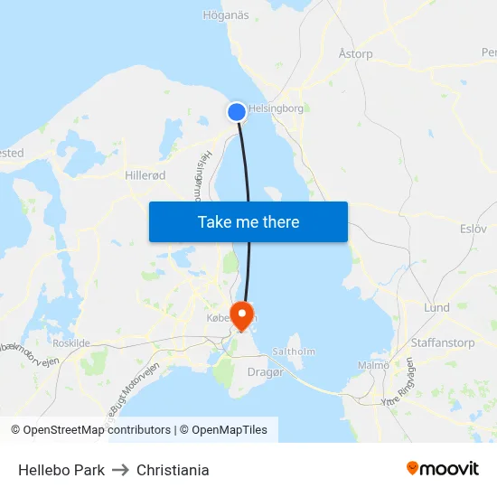 Hellebo Park to Christiania map