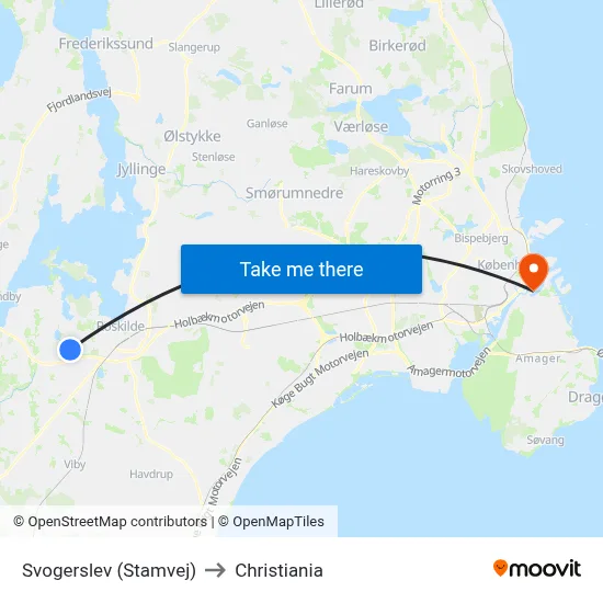 Svogerslev (Stamvej) to Christiania map