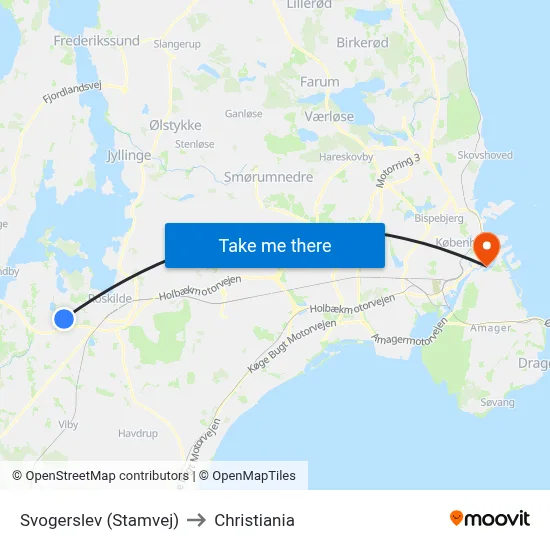 Svogerslev (Stamvej) to Christiania map