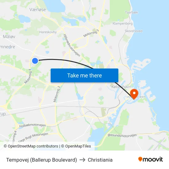 Tempovej (Ballerup Boulevard) to Christiania map