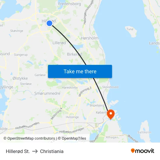 Hillerød St. to Christiania map