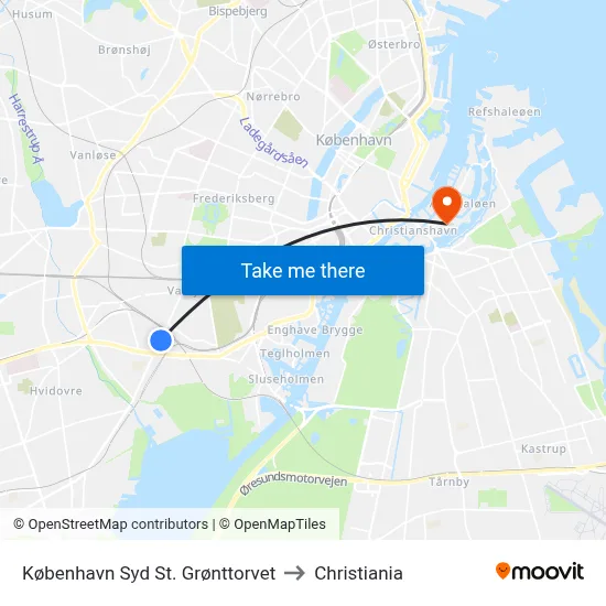 København Syd St. Grønttorvet to Christiania map
