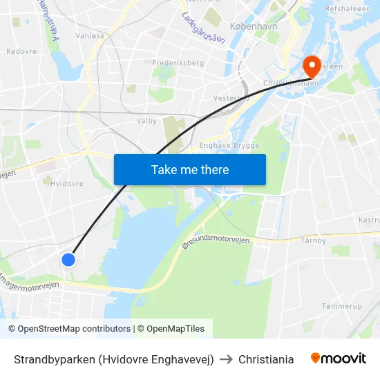 Strandbyparken (Hvidovre Enghavevej) to Christiania map