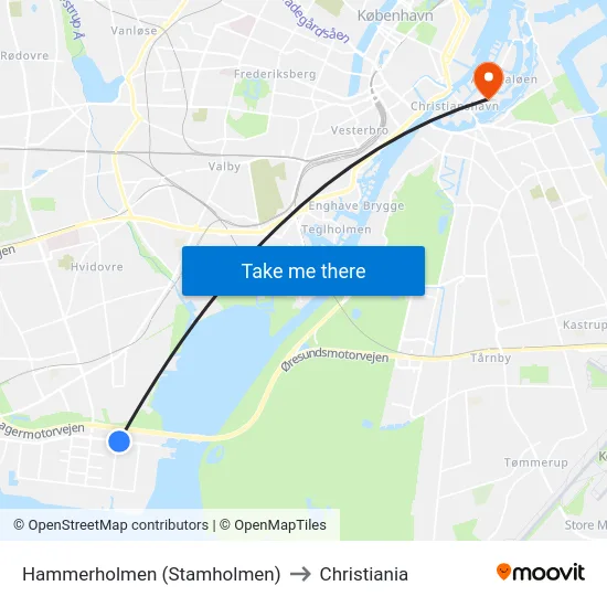 Hammerholmen (Stamholmen) to Christiania map