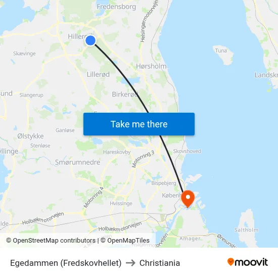 Egedammen (Fredskovhellet) to Christiania map