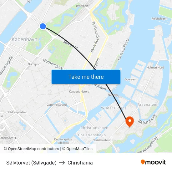 Sølvtorvet (Sølvgade) to Christiania map