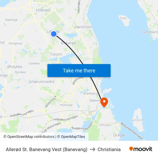Allerød St. Banevang Vest (Banevang) to Christiania map