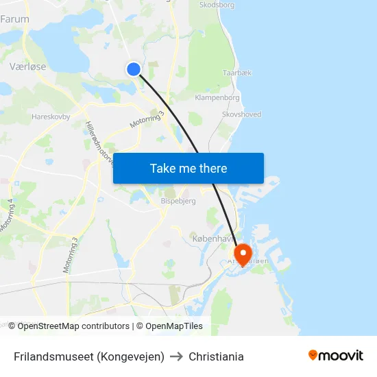 Frilandsmuseet (Kongevejen) to Christiania map