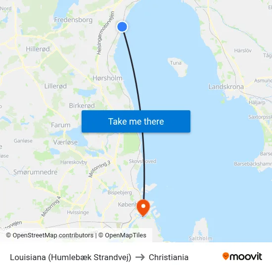 Louisiana (Humlebæk Strandvej) to Christiania map