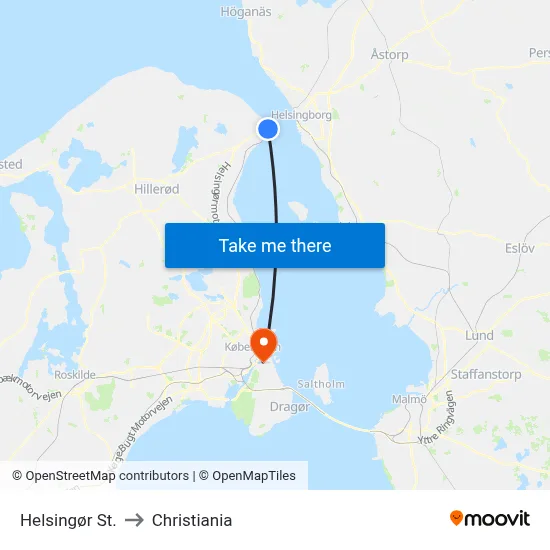 Helsingør St. to Christiania map