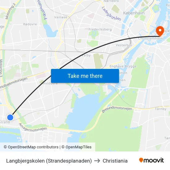 Langbjergskolen (Strandesplanaden) to Christiania map