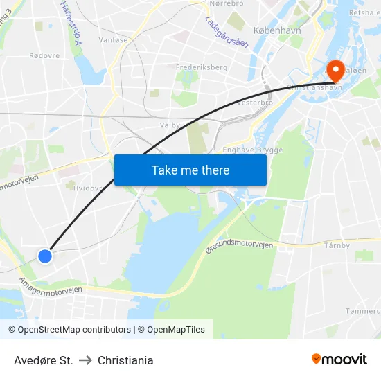 Avedøre St. to Christiania map