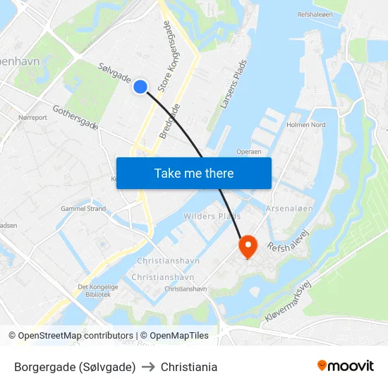 Borgergade (Sølvgade) to Christiania map