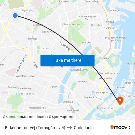 Birkedommervej (Tomsgårdsvej) to Christiania map