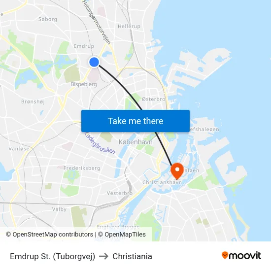 Emdrup St. (Tuborgvej) to Christiania map