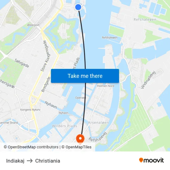 Indiakaj to Christiania map
