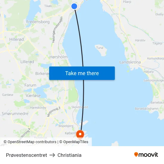 Prøvestenscentret to Christiania map