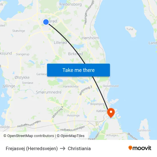 Frejasvej (Herredsvejen) to Christiania map