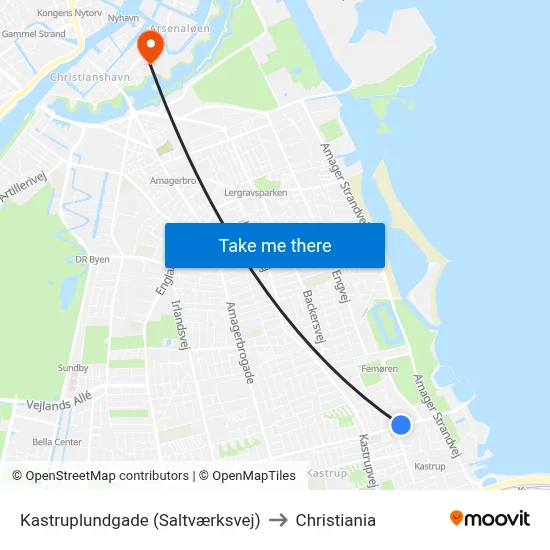 Kastruplundgade (Saltværksvej) to Christiania map