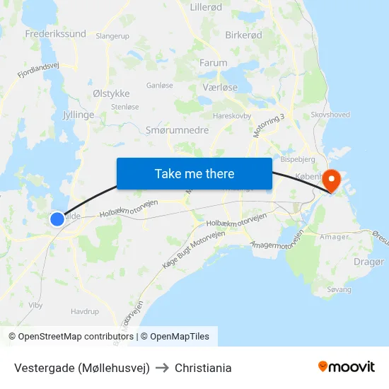 Vestergade (Møllehusvej) to Christiania map