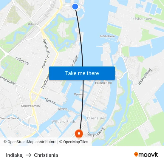 Indiakaj to Christiania map