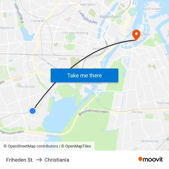 Friheden St. to Christiania map