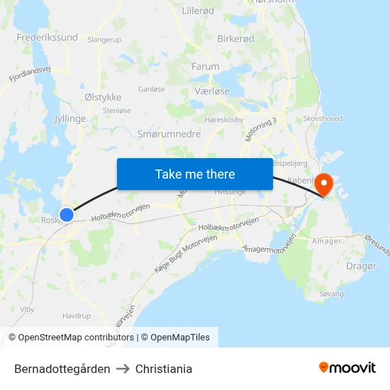 Bernadottegården to Christiania map