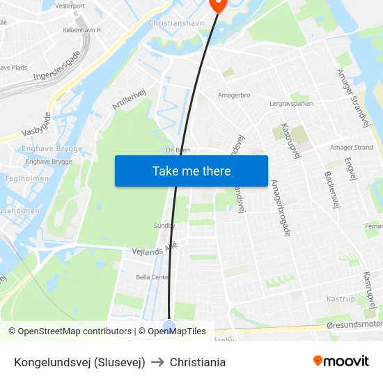 Kongelundsvej (Slusevej) to Christiania map