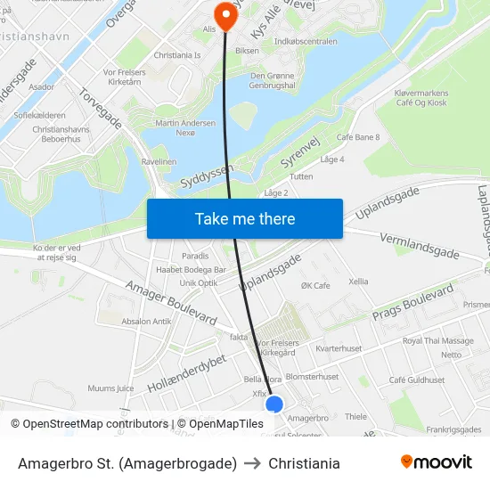 Amagerbro St. (Amagerbrogade) to Christiania map