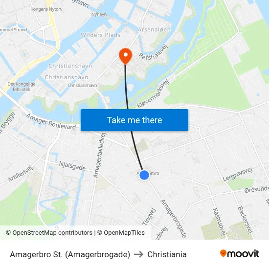 Amagerbro St. (Amagerbrogade) to Christiania map
