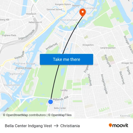 Bella Center Indgang Vest to Christiania map