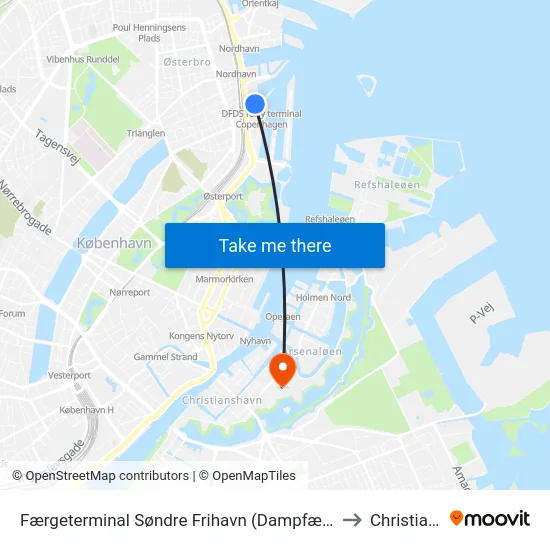 Færgeterminal Søndre Frihavn (Dampfærgevej) to Christiania map
