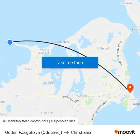 Odden Færgehavn (Oddenvej) to Christiania map