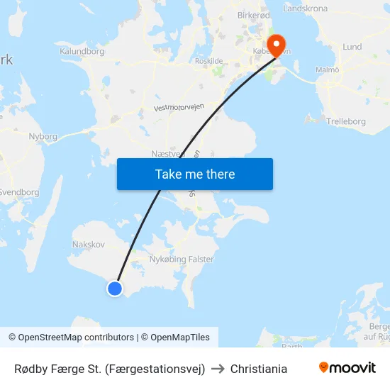 Rødby Færge St. (Færgestationsvej) to Christiania map