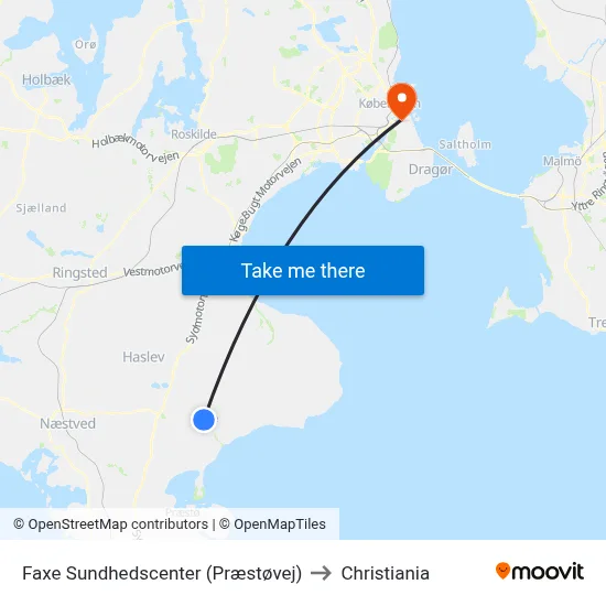 Faxe Sundhedscenter (Præstøvej) to Christiania map