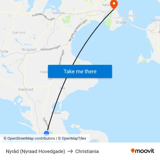 Nyråd (Nyraad Hovedgade) to Christiania map