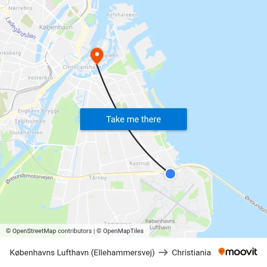 Københavns Lufthavn (Ellehammersvej) to Christiania map