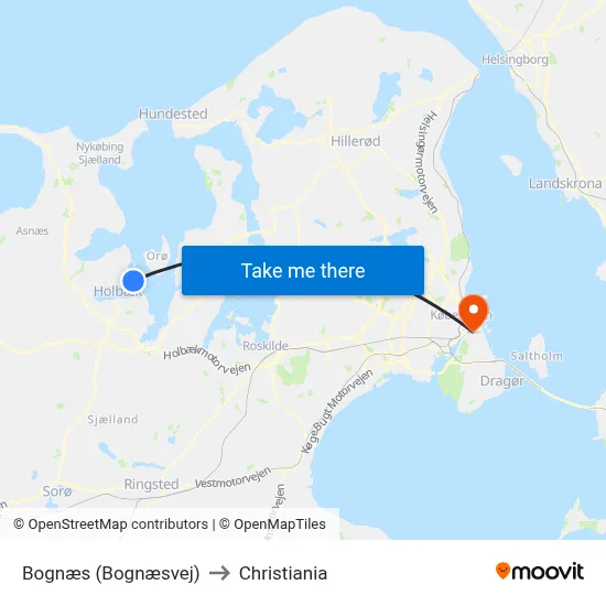 Bognæs (Bognæsvej) to Christiania map