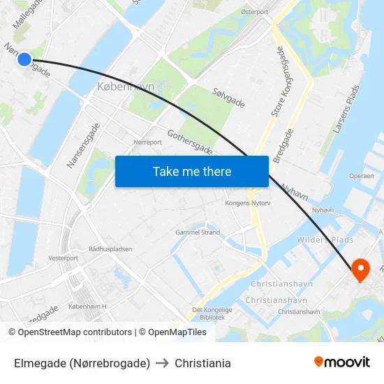 Elmegade (Nørrebrogade) to Christiania map