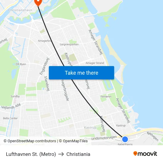 Lufthavnen St. (Metro) to Christiania map